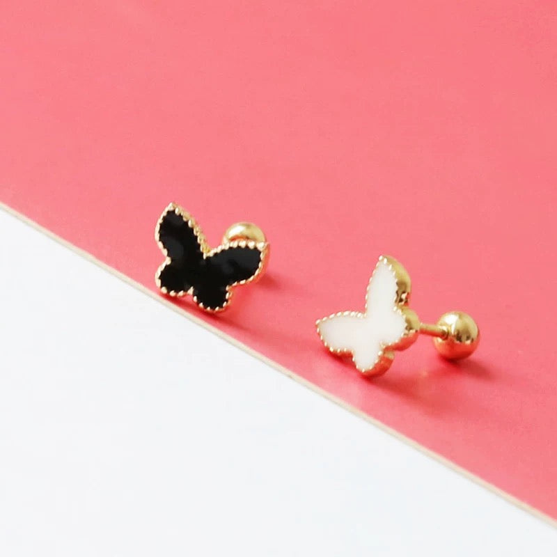 Black & White Beaded Butterfly Stud Earrings