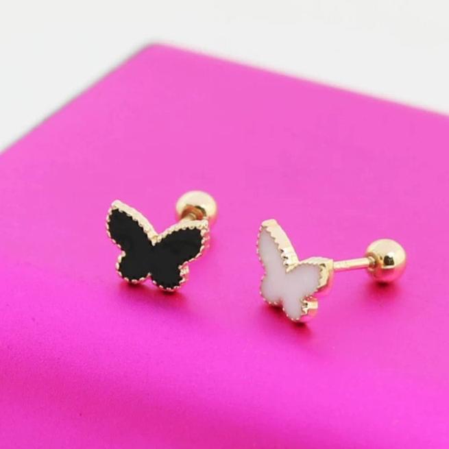 Black & White Beaded Butterfly Stud Earrings