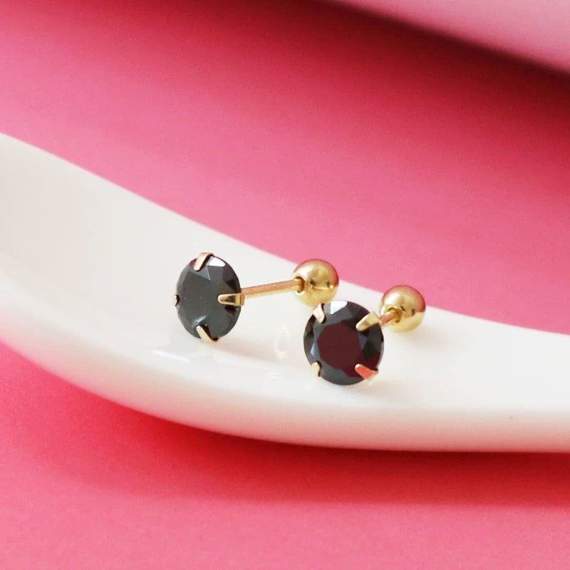 Four Claw Black Agate Round Stud Earrings