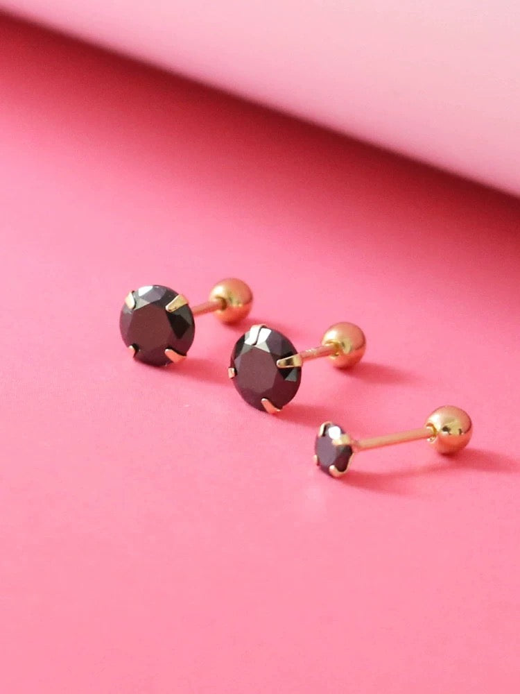 Four Claw Black Agate Round Stud Earrings