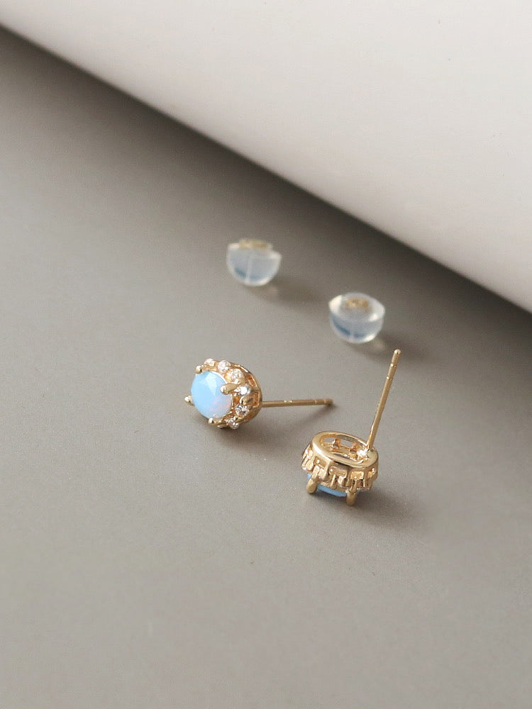 Beaded Aquamarine Stone Stud Earrings