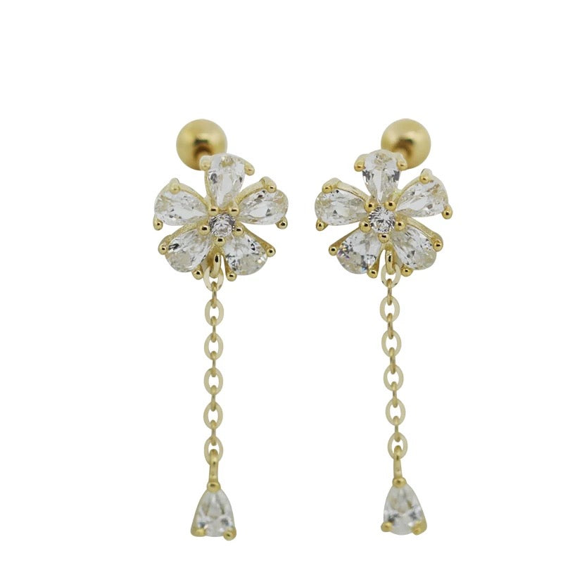 Jewelled Flower Chain Stud Earrings