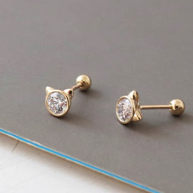 Kitty Bezel Stud Earrings