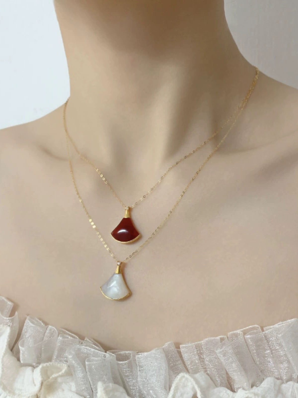 Mother of Pearl /Agate Skirt Charm Necklace