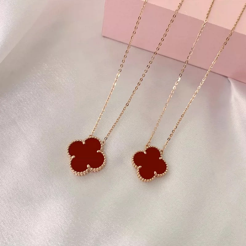 Red Agate Clover Necklace