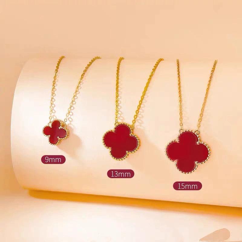 Red Agate Clover Necklace