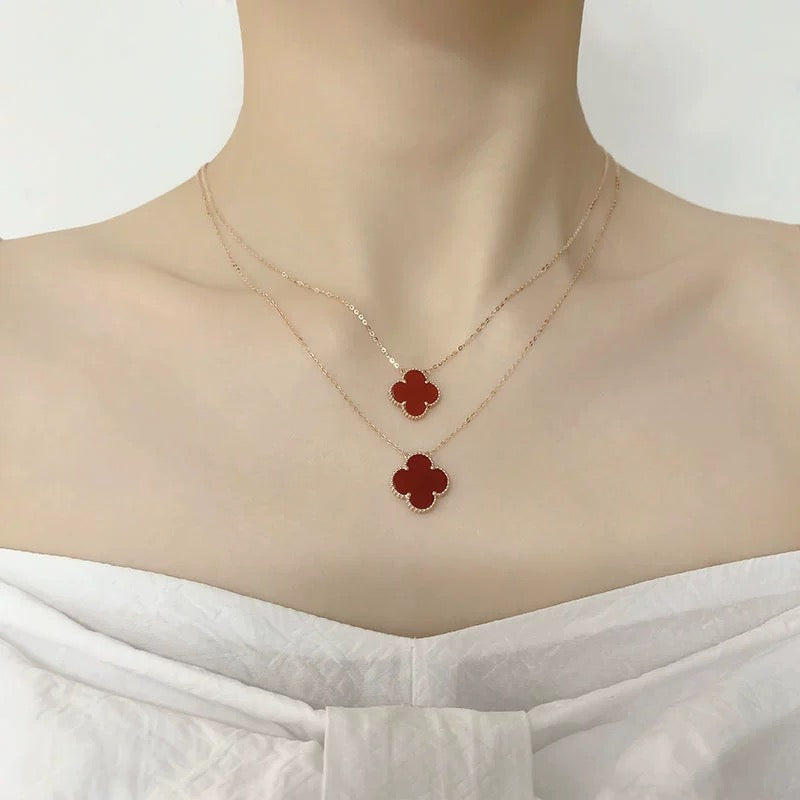 Red Agate Clover Necklace