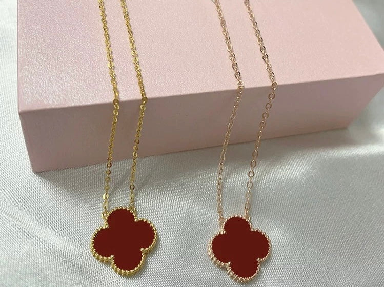 Red Agate Clover Necklace