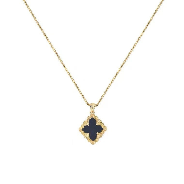 Double Sided Clover Stone Charm Necklace