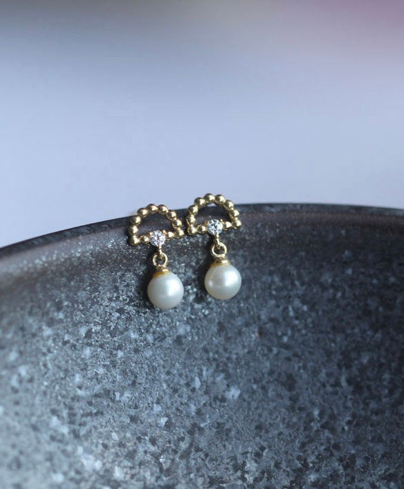 Beaded Handle Pearl Stud Earrings