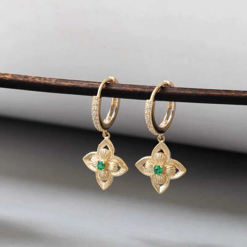 Hanging Egyptian Clover Flower Hoop Earrings