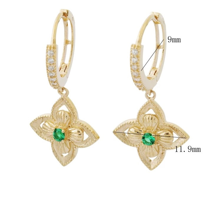 Hanging Egyptian Clover Flower Hoop Earrings