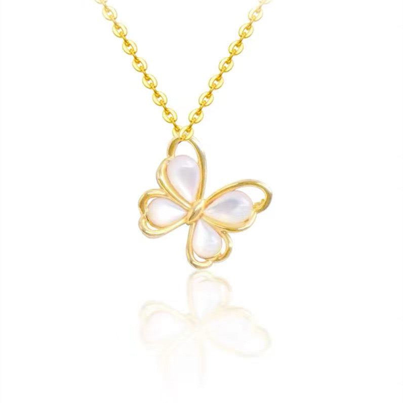 Opal Stone Butterly Charm Necklace