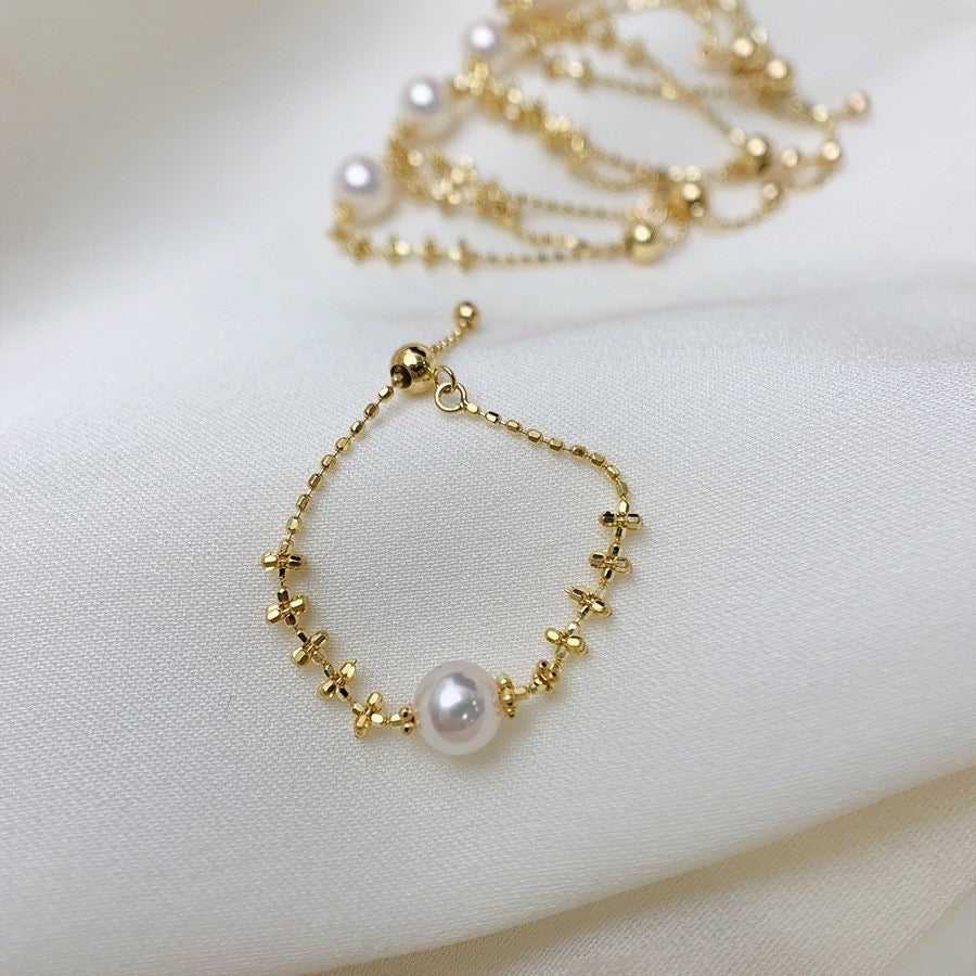 Adjustable Akoya Pearl Cross Chain Ring