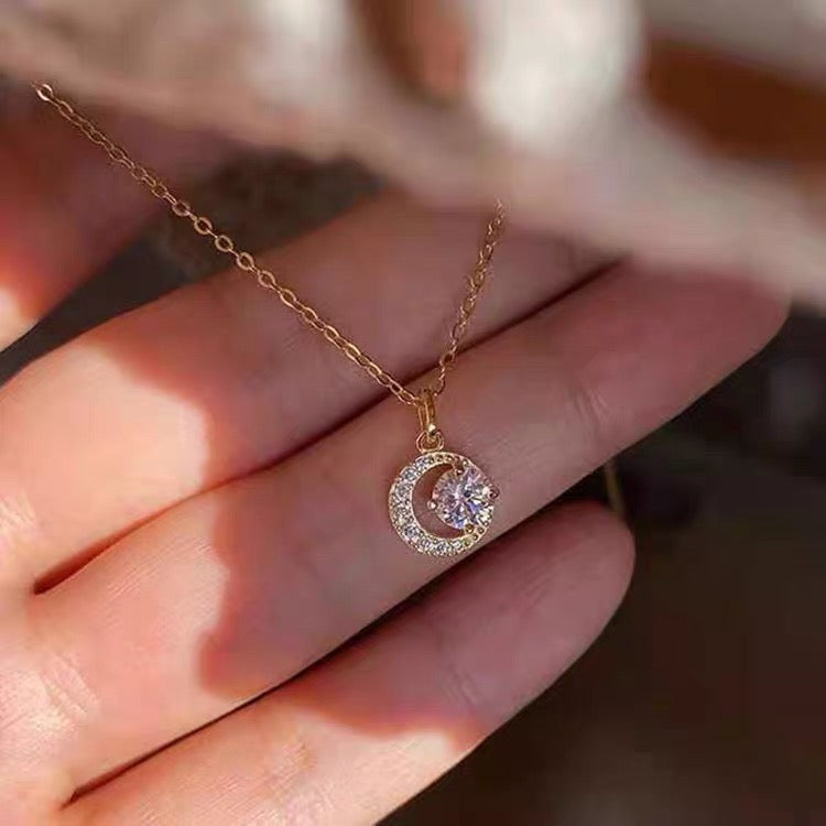 Paramount Solitaire Moon Charm Necklace