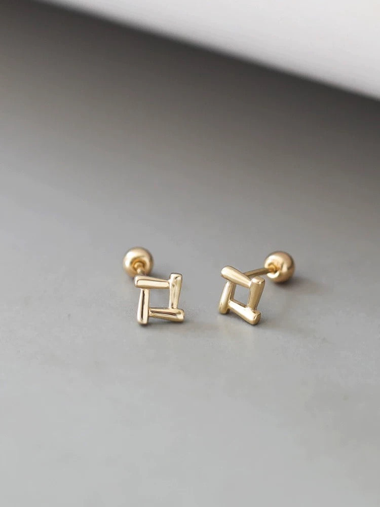 Geometric Triangle Square Stud Earrings