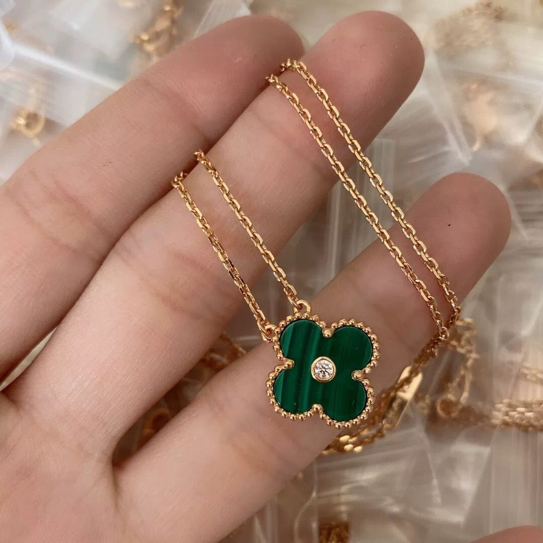 Beaded Gem Clover Stone Necklace