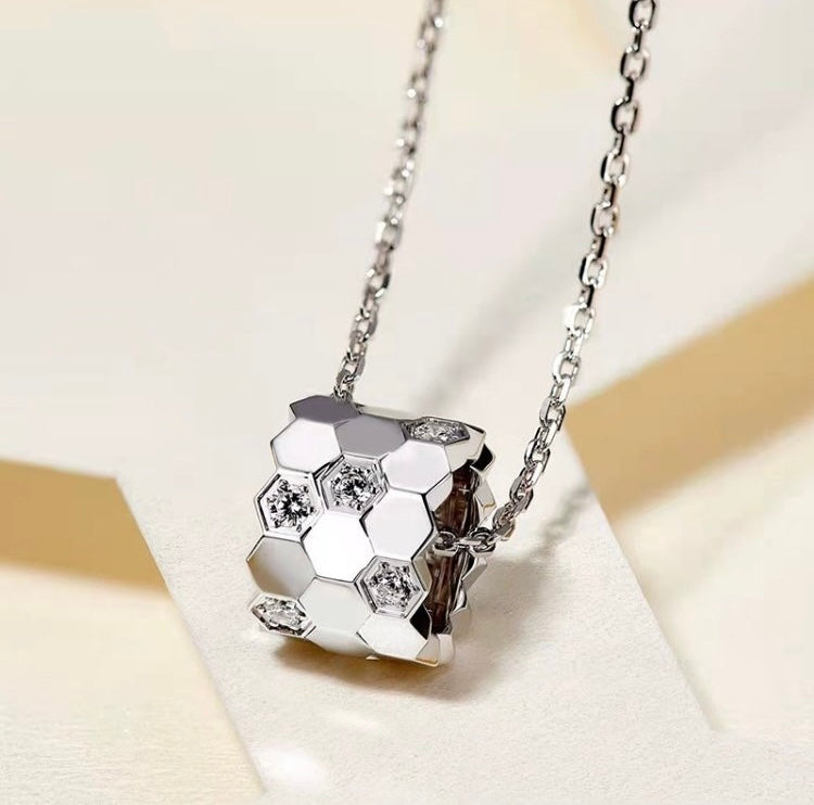 Hexagon Tiled Wheel Charm Necklace