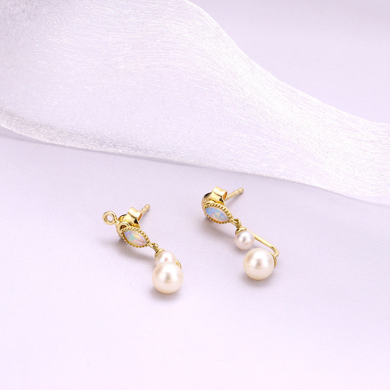 2 Piece Hanging Pearl Tap Stud Earrings