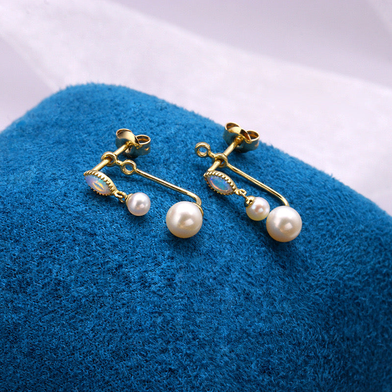 2 Piece Hanging Pearl Tap Stud Earrings