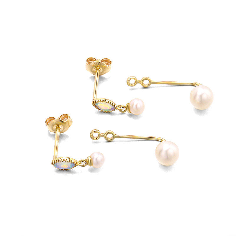 2 Piece Hanging Pearl Tap Stud Earrings