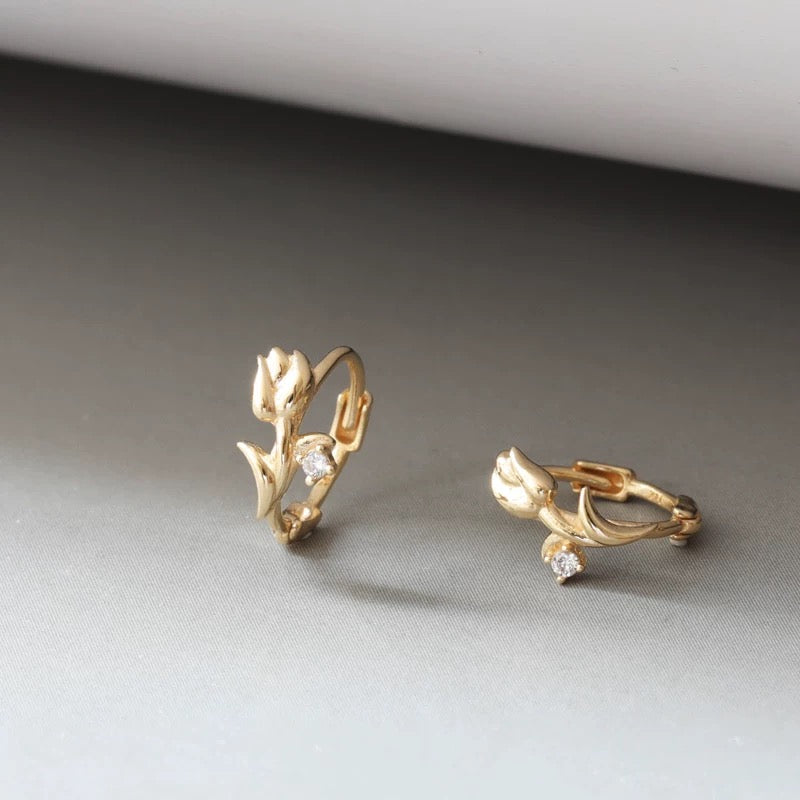 Rose Stem Huggie Hoops