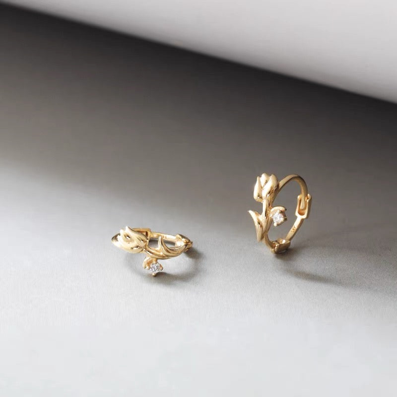 Rose Stem Huggie Hoops