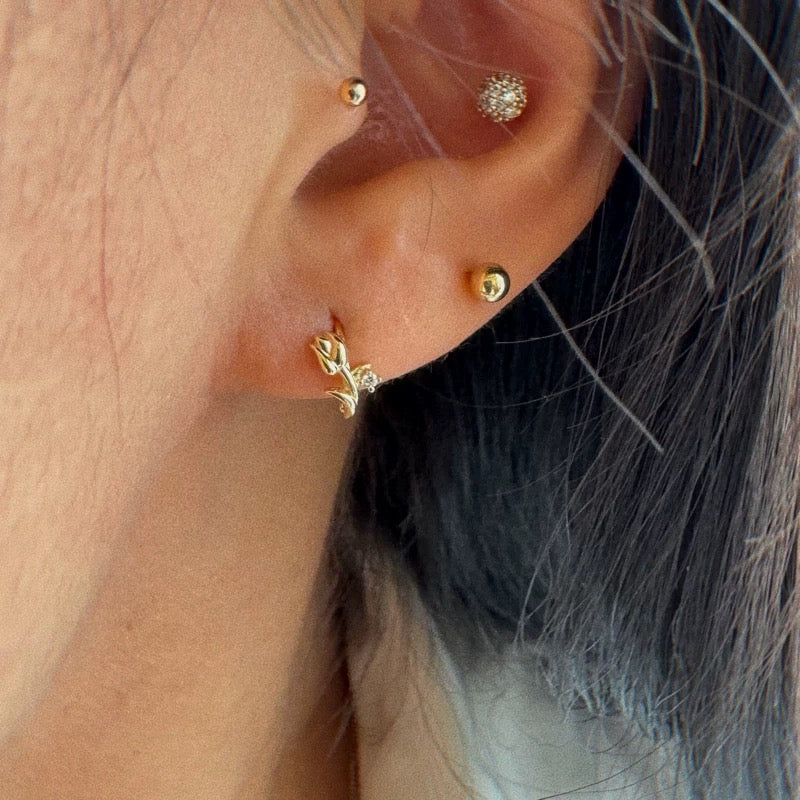 Rose Stem Huggie Hoops