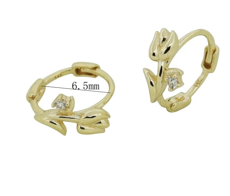 Rose Stem Huggie Hoops