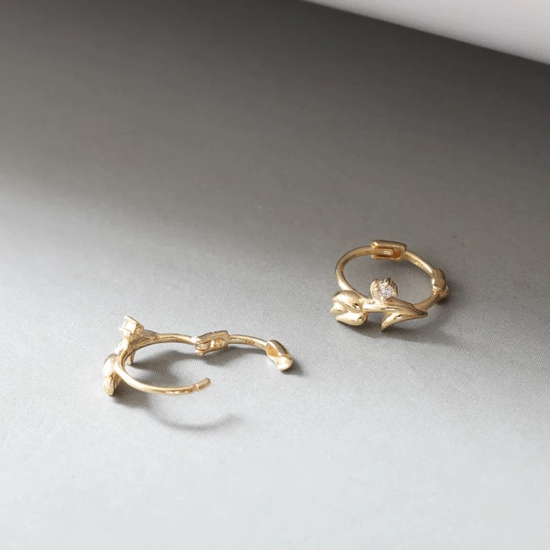 Rose Stem Huggie Hoops