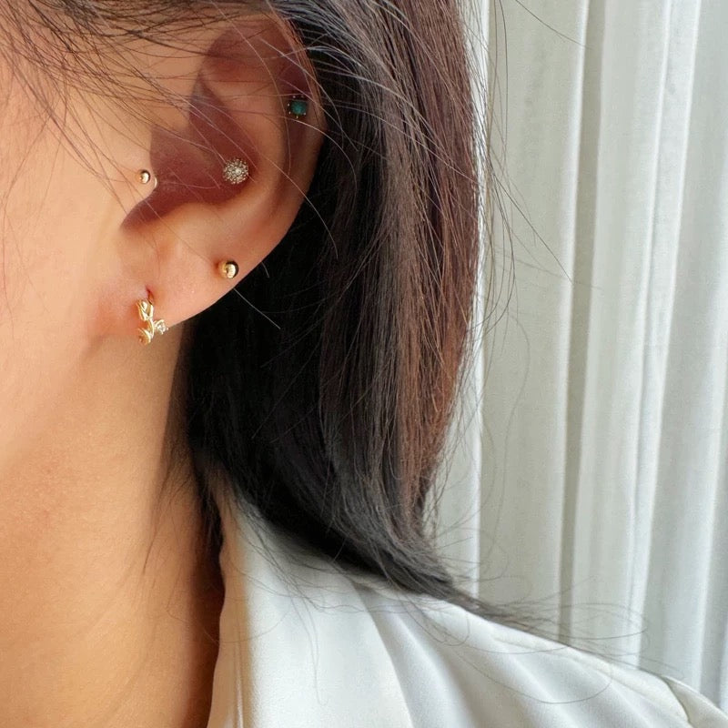 Rose Stem Huggie Hoops