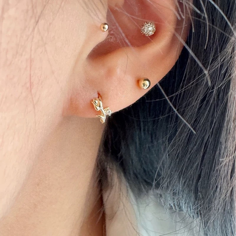 Rose Stem Huggie Hoops