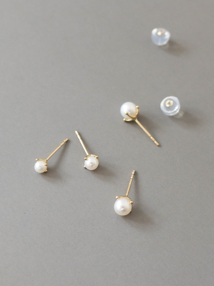 Four Bead Pearl Stud Earrings