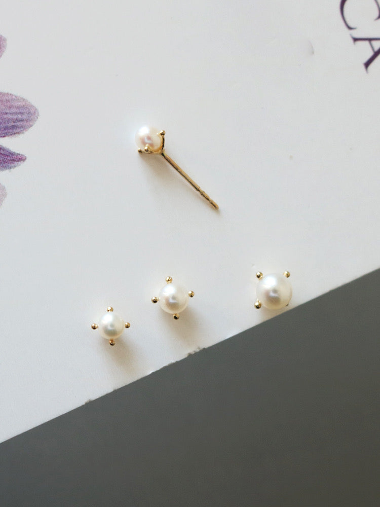 Four Bead Pearl Stud Earrings