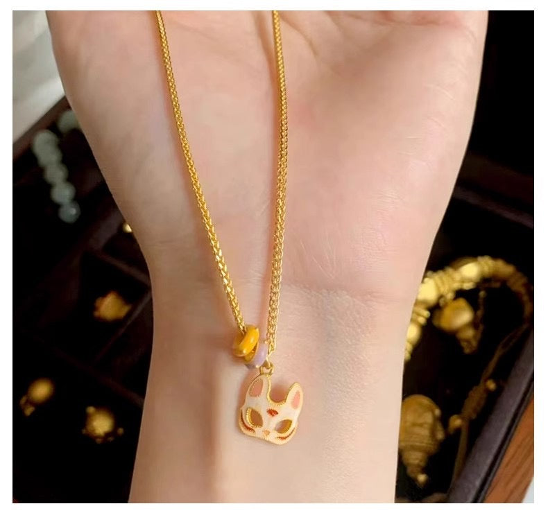 Feline Oni Mask Charm Necklace