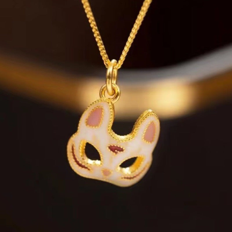 Feline Oni Mask Charm Necklace