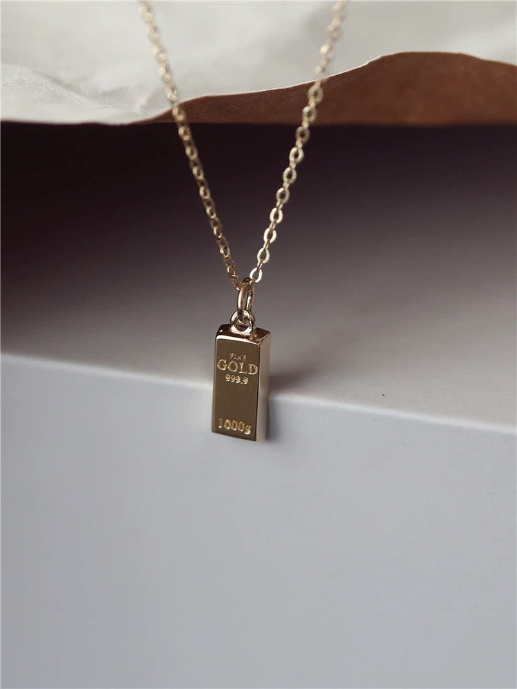 Engraved Gold Bar Charm Pendant