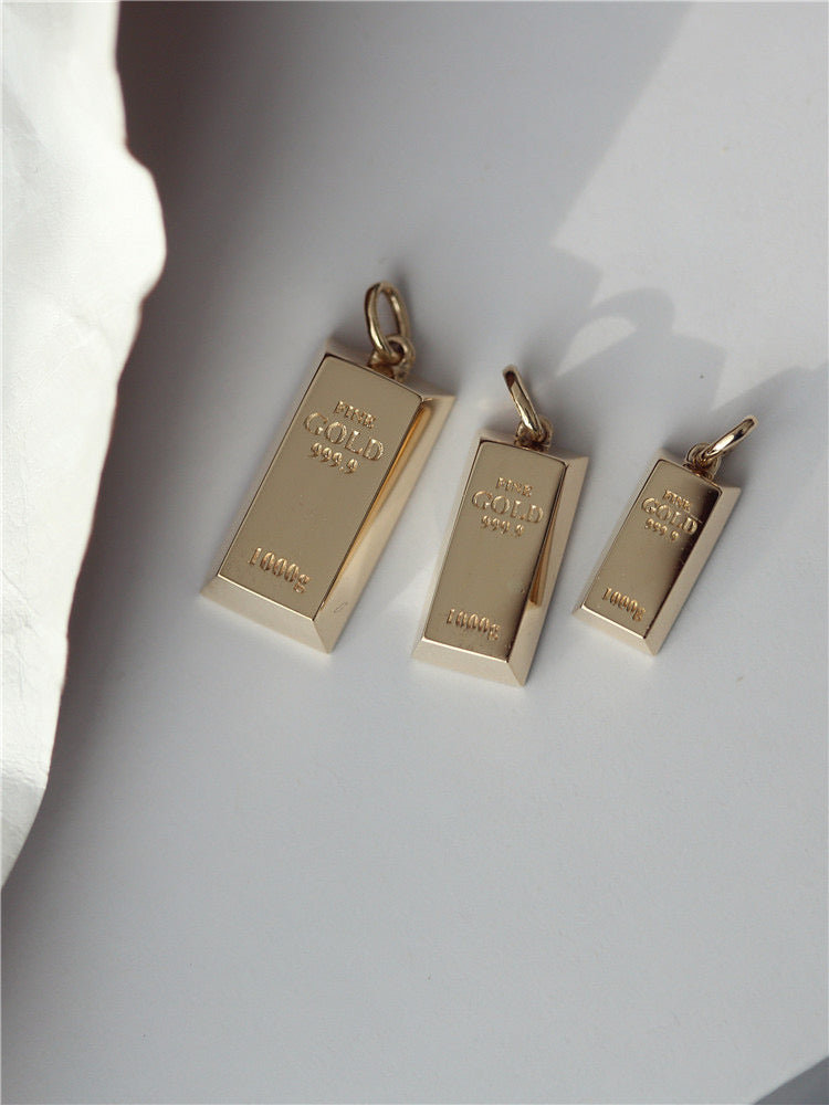 Engraved Gold Bar Charm Pendant