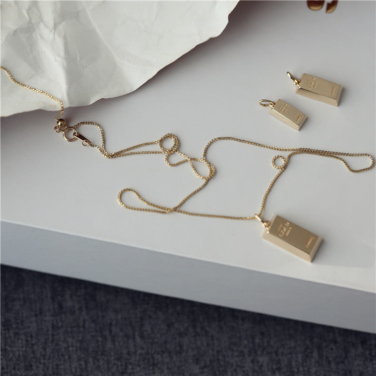 Engraved Gold Bar Charm Necklace