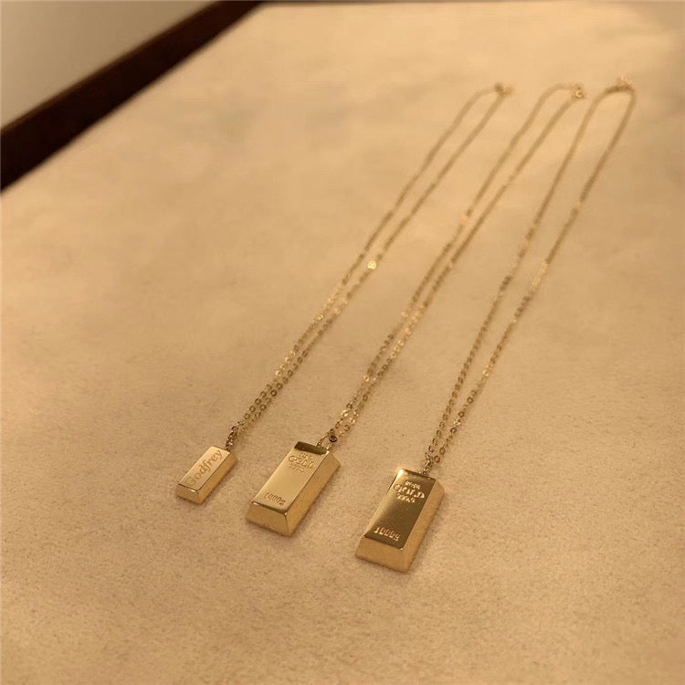 Engraved Gold Bar Charm Necklace