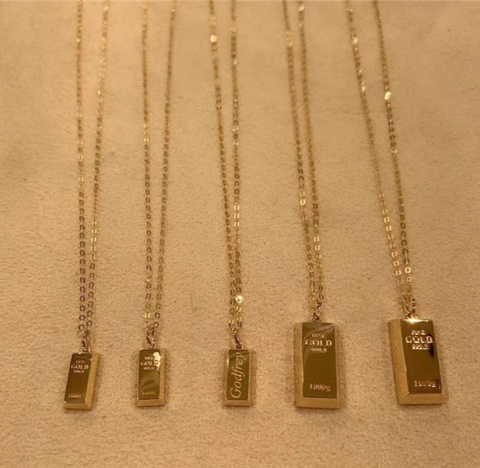 Engraved Gold Bar Charm Necklace