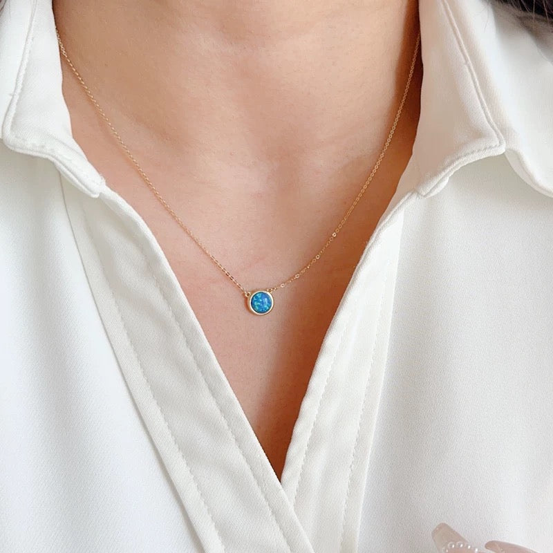 Blue Opal Stone Dish Necklace