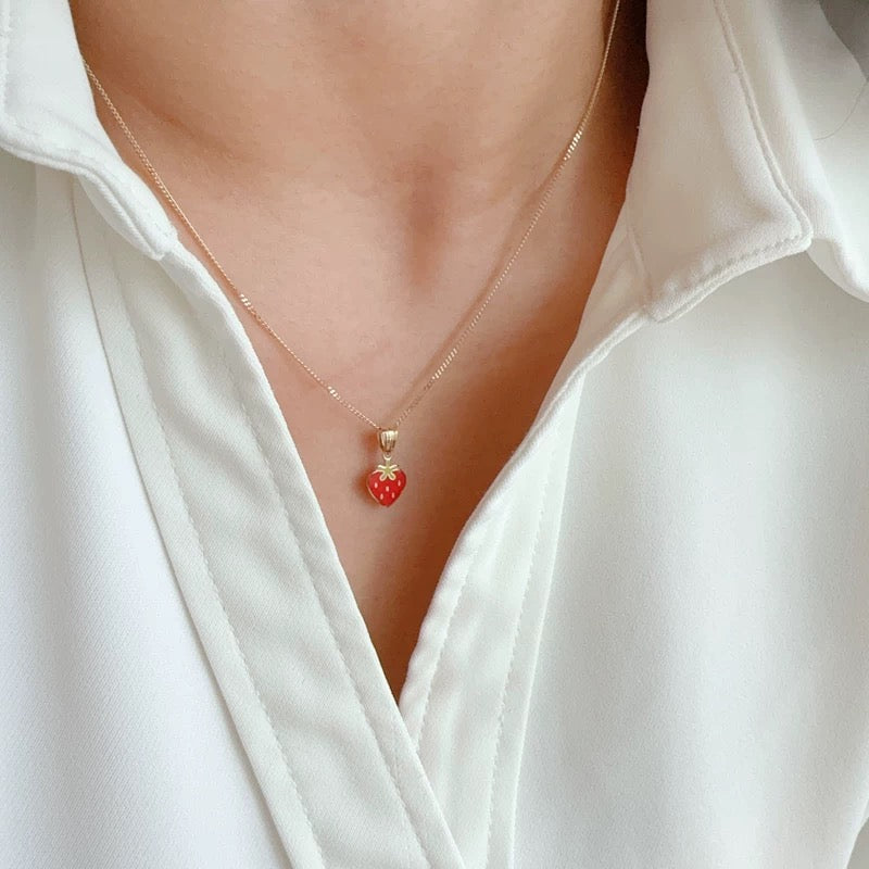 Red Strawberry Heart Charm Pendant
