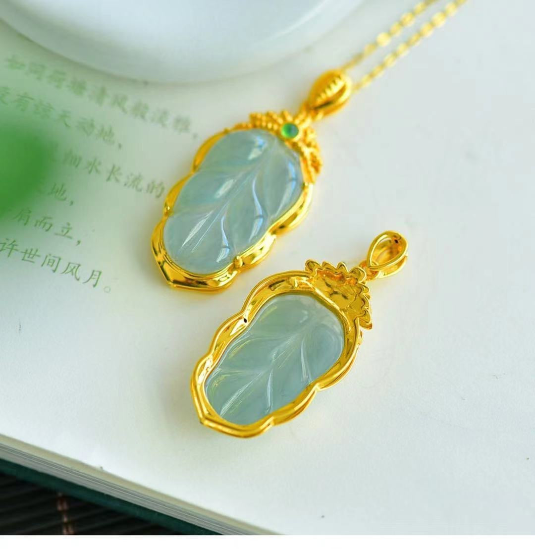 Jadeite Leaf Stone Charm Necklace