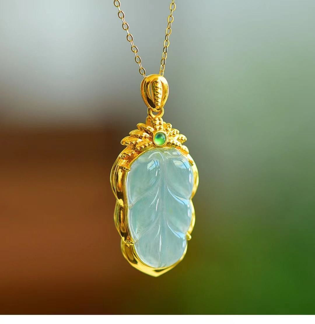 Jadeite Leaf Stone Charm Necklace