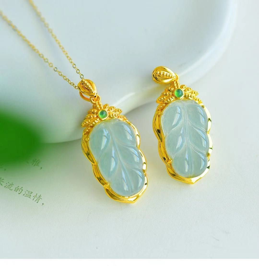 Jadeite Leaf Stone Charm Pendant