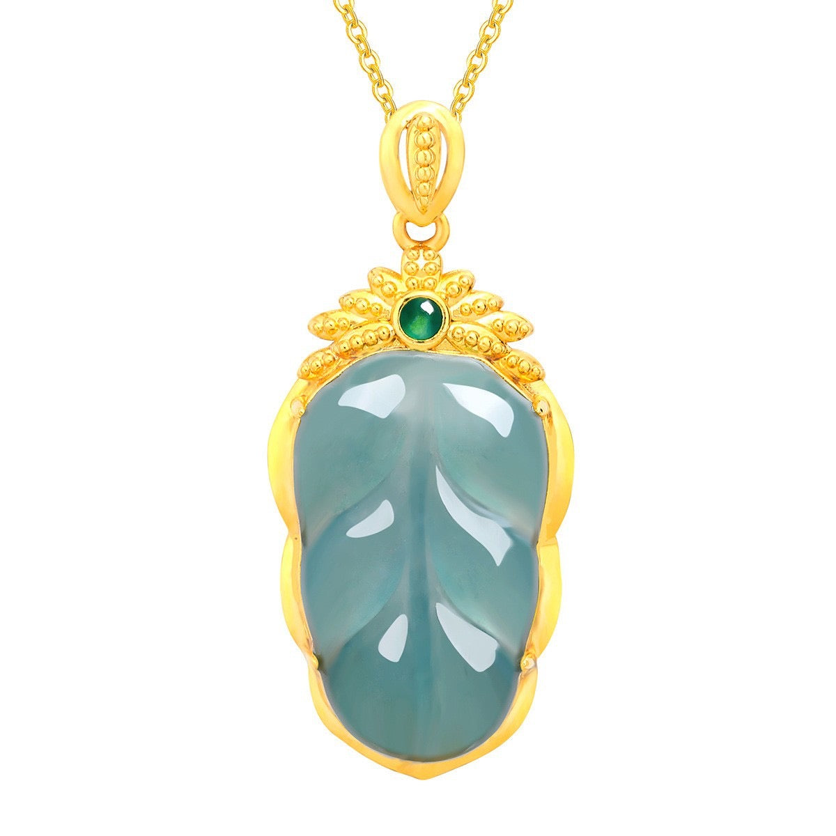 Jadeite Leaf Stone Charm Necklace