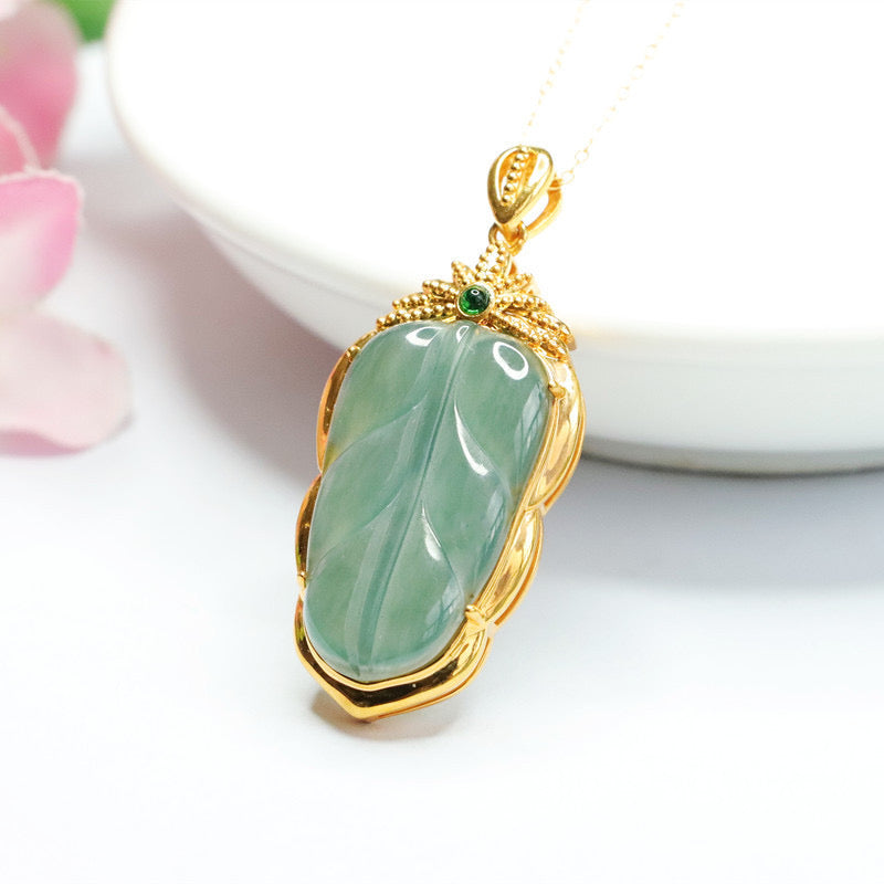 Jadeite Leaf Stone Charm Pendant