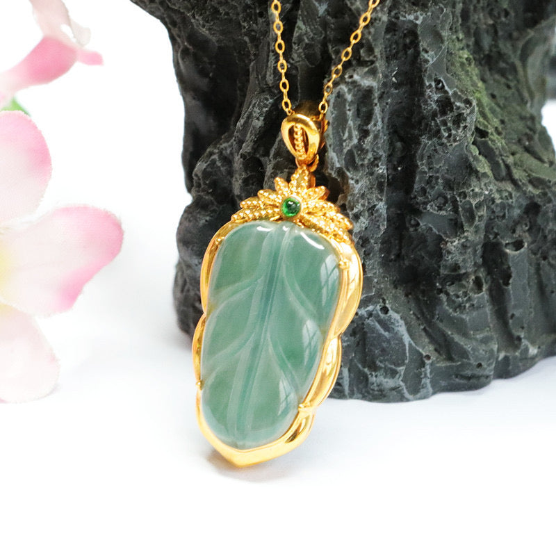 Jadeite Leaf Stone Charm Necklace