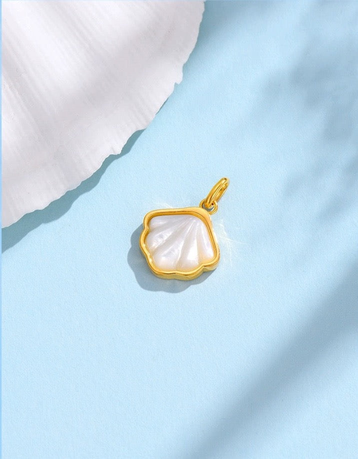 Opal Stone Seashell Charm Pendant